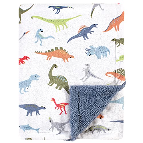 Unisex Baby Plush Mink and Sherpa Blanket, Dinosaurs, One Size
