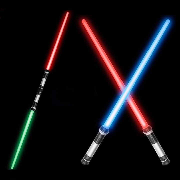 Light Up Saber, Telescopic Extendable & Collapsable Light Sabers for Kids, 2-in-1 LED 7 Colors FX Dual Saber with Sound (Motion Sensitive) for Kids Costumes, Idea Xmas Presents (2 Pack)