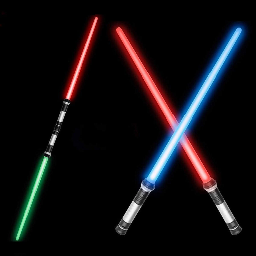 Light Up Saber, Telescopic Extendable & Collapsable Light Sabers for Kids, 2-in-1 LED 7 Colors FX Dual Saber with Sound (Motion Sensitive) for Kids Costumes, Idea Xmas Presents (2 Pack)