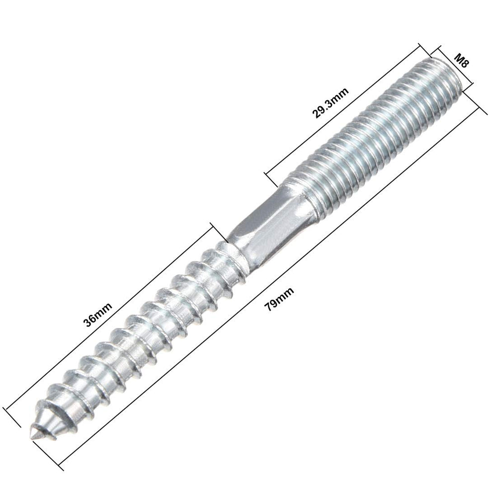 M8 Hanger Bolts Length 3-1/8(79mm) Double Headed Bolts Self-Tapping Screw 8mm Wood Joint Furniture Legs 8pcs