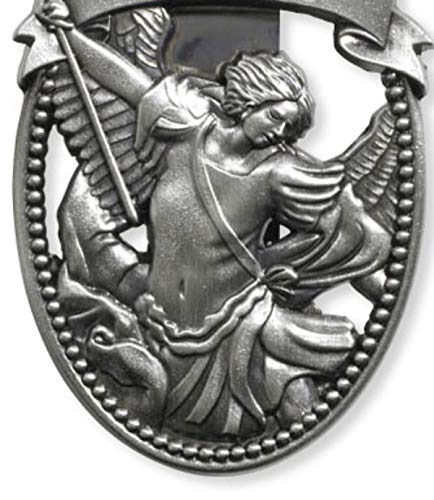 Silver Tone Zinc Alloy Archangel St Michael Protect Us Visor Clip, 2 1/4 Inch