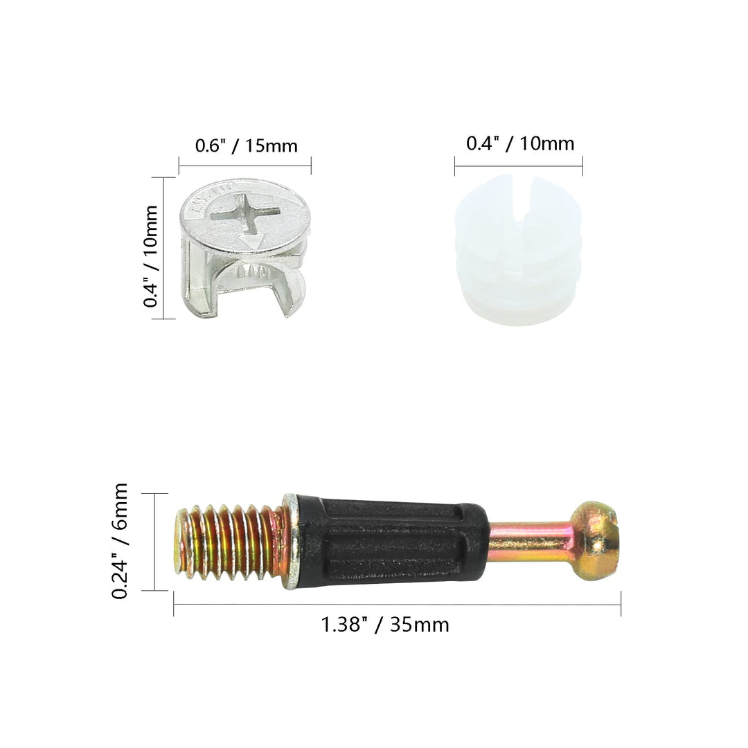 24 Set 35mm Cam Screw Cam Dowel for Furniture Connecting, 3 in 1 Cam Lock Nut Set 15mm Cam Connector Bolt Fitting Cabinet Pre-Inserted Nut for Drawer Dresser