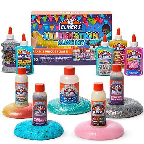 Celebration Slime Kit, Complete Slime Supplies with Assorted Magical Liquid Slime Activators and Assorted Liquid Glues, 10 Count, Perfect for Parties and Activity Time