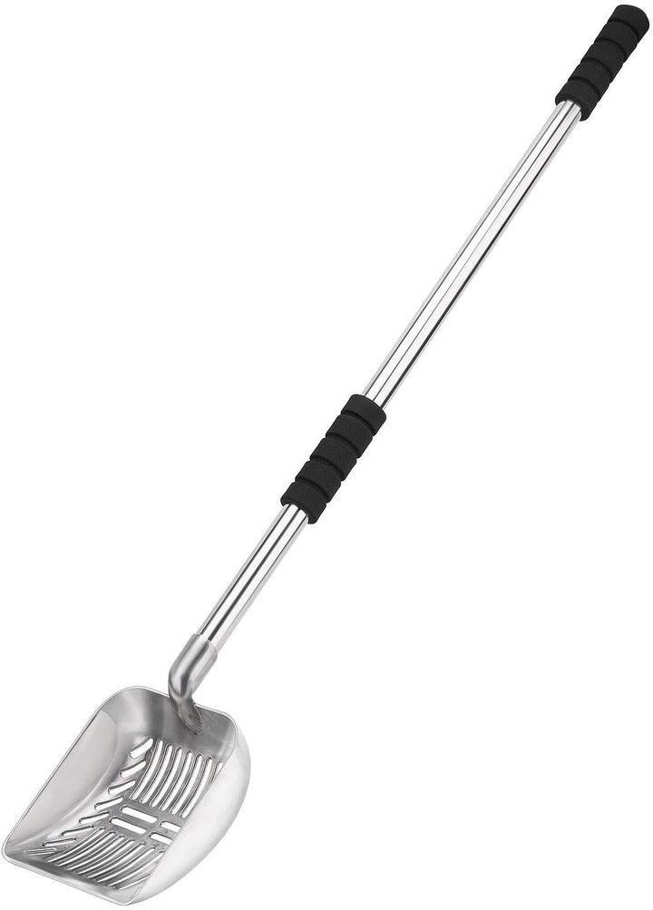 Metal Cat Litter Scoop with Deep Shovel&Long Handle,Detachable Stainless Steel Non-Stick Litter Sifter with Foam Padded Grip, No Bending Back Heavy Duty Cat Litter Scooper