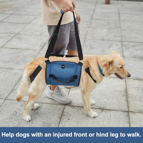 COODEO Dog Carry Sling, Emergency Backpack Pet Legs Support & Rehabilitation Dog Lift Harness for Nail Trimming, Dog Carrier for Senior Dogs Joint Injuries, Arthritis, Up and Down Stairs(XL, Blue)