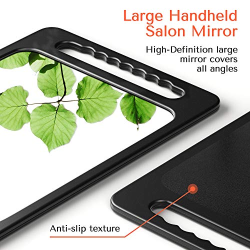 Unbreakable Hand Mirror with Double Handle - Large Handheld Barber Mirror for Hair and beauty Salon - Durable Hand Held Mirrors for barbershop - Lightweight Haircut Mirror with Double Handgrip