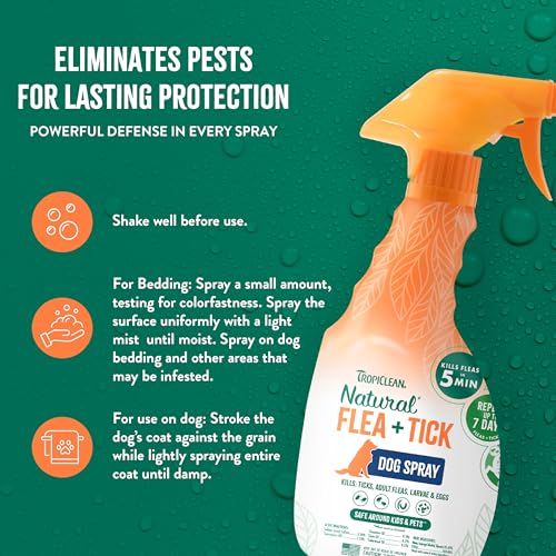 Max Strength Flea and Tick Treatment Spray for Dogs & Home, Safe Prevention Around Kids, Powerful & Natural Defense, Made in USA, 16oz