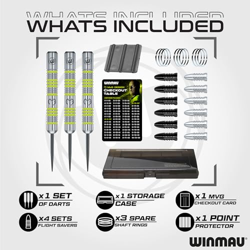 WINMAU Michael Van Gerwen MvG Steeltip Gift Set - 50 Piece Darts Set with 4 Sets of Shafts, 4 Sets of Flights Plus Accessories