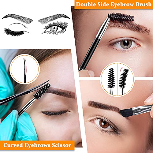 Tweezers Set and Curved Scissors, Professional Stainless Steel Tweezers for Women and Men, 6 Pack Precision Tweezers For Eyebrows for Ingrown Hair, Daily Beauty Tool with Leather Travel Case