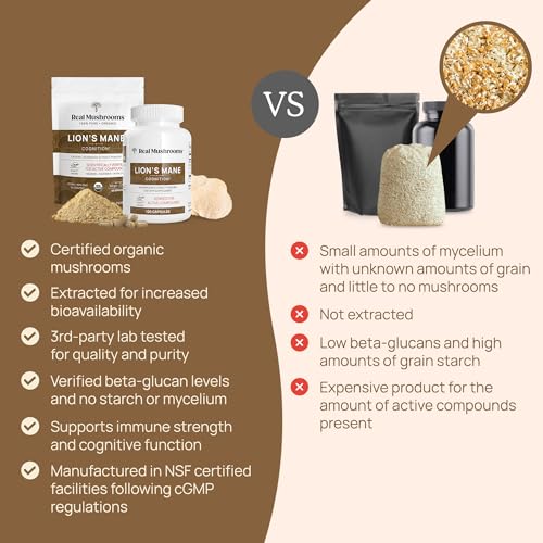 Lion’s Mane Powder - Organic Lions Mane Mushroom Extract for Cognitive Function & Immune Support - Brain Supplements for Memory and Focus - Vegan Mushroom Supplement, 60 Servings