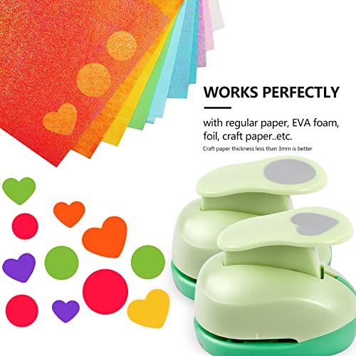 Circle Hole Punch, Paper Punches for Crafting, 3/8+5/8+1 Inch Circle Punch, Heart Hole Punch, Circle Shape Cutter for Paper Crafts Scrapbooking, 6Pcs
