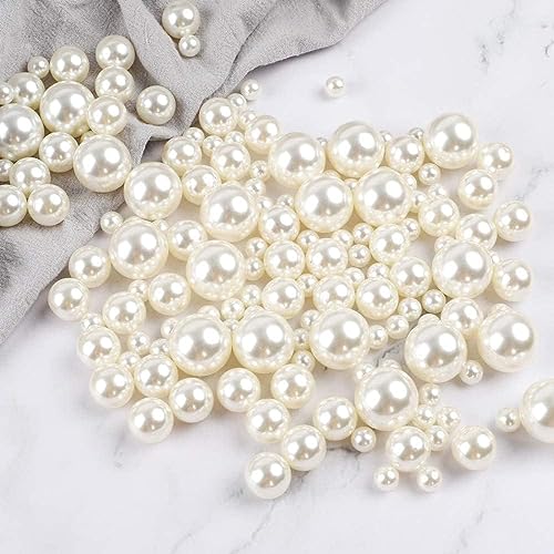 Quefe 150pcs Pearls for Crafts No Holes, Vase Filler Artificial Plastic Pearl Beads for Table Scatter, Wedding, Birthday Party, Home Decoration(8mm, 14mm, 20mm)
