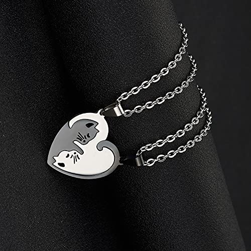 Cat Friendship Necklace for 2 Ladies Matching Heart Necklaces for Couples Necklace for Him and Her set Birthday Christmas Day Gifts