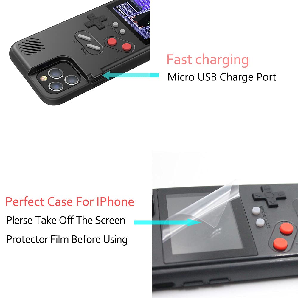 Gameboy Case for iPhone, Retro 3D Phone Case Game Console with 36 Classic Game, Color Display Shockproof Video Game Phone Case for iPhone Black