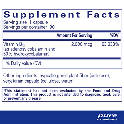 Adenosyl/Hydroxy B12 90's - High-Potency B Vitamin - for Energy Metabolism & Neurological Support* - Brain Support Supplement* - Vegan & Gluten Free - 90 Capsules