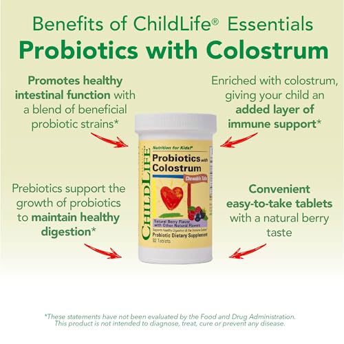 ChildBiotics with Colostrum- Probiotics for Kids, Probiotics for Digestive Health, Chewables, Children's Probiotic, Colostrum for Kids, Gluten Free - Natural Berry, 92 Tablets