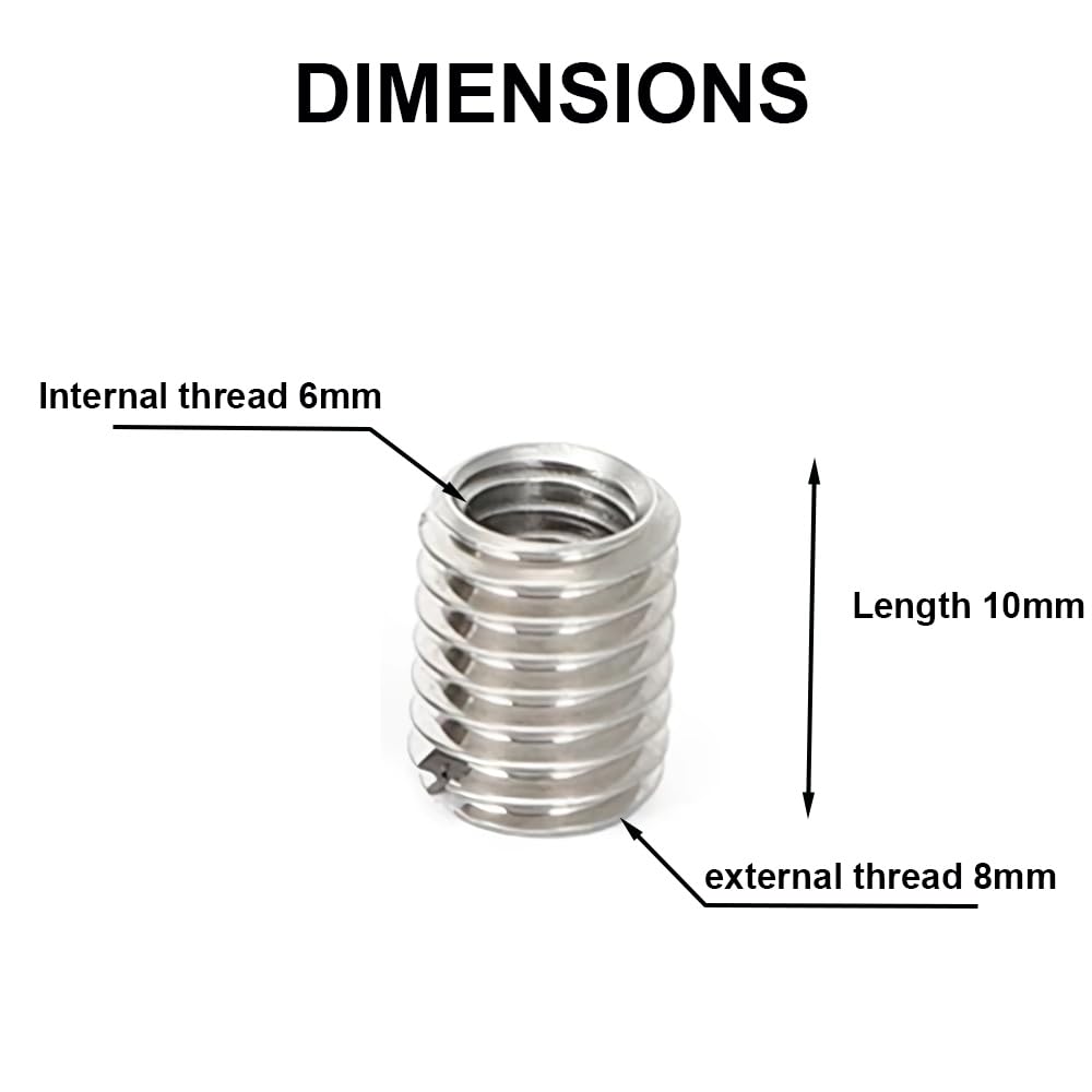 10PCS Thread ADAPTERS M8 8MM Male to M6 6MM Female Threaded Reducers Stainless Steel Fastener Accessory