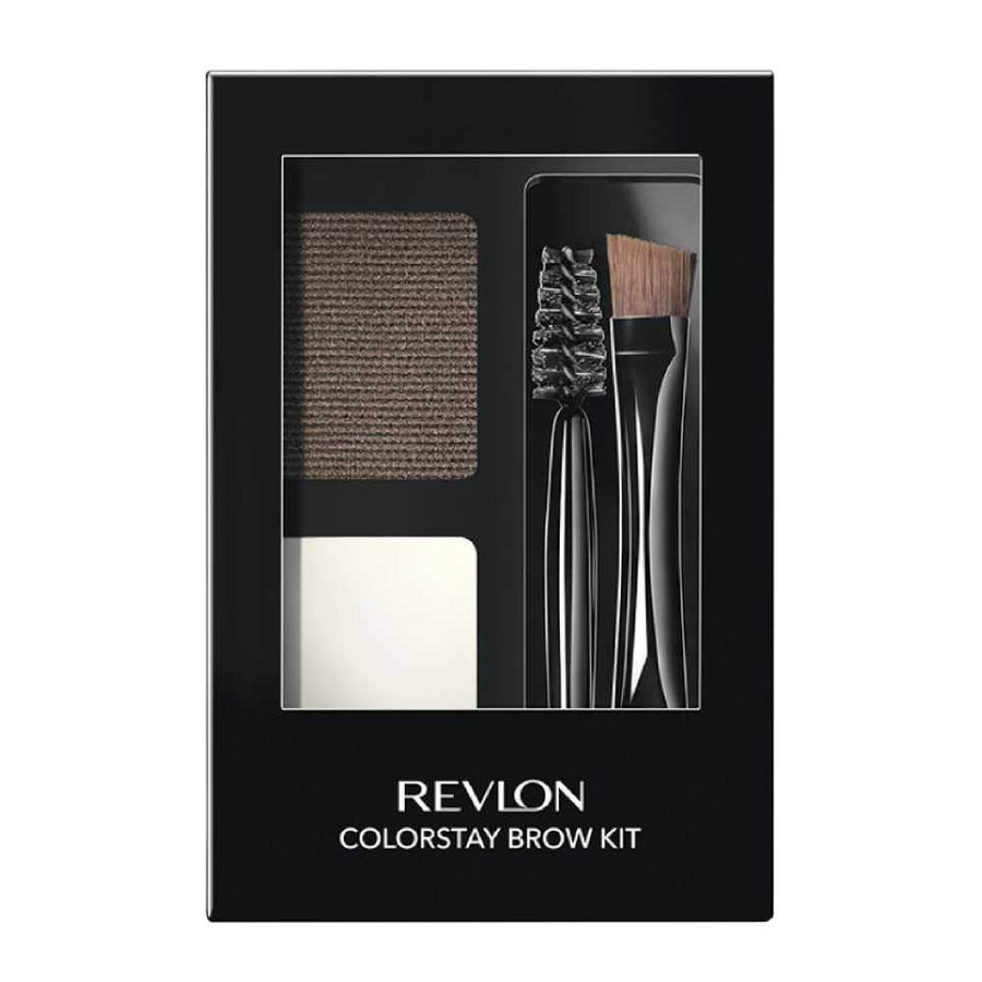 Revlon ColorStay Brow Kit, Includes Longwear Brow Powder, Clear Pomade, Dual-Ended Angled Tip Eyebrow Brush & Spoolie Brush, Dark Brown (102), 0.08 oz
