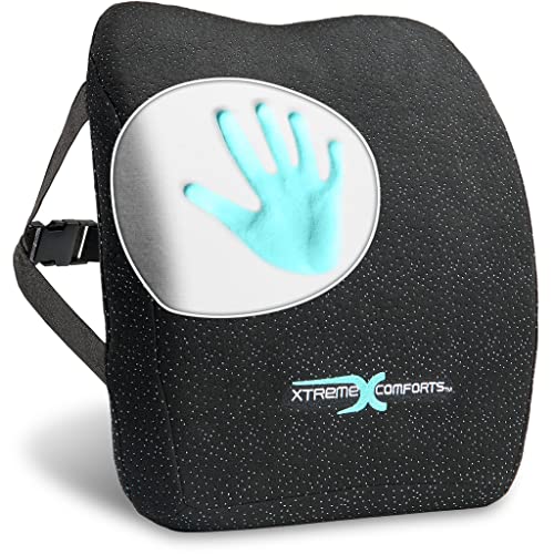 Xtreme Comforts Lumbar Back Support Pillow for Office Chair Cushion, House Chair Cushions, & Car Truck Seat - Memory Foam Office Chair Back Support w/Adjustable Strap - Help Improve Sitting Posture