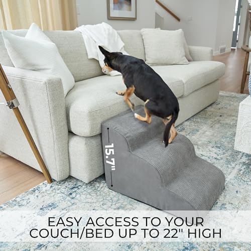Sturdy Dog Stairs and Ramp for Beds Or Couches - Durable Easy to Walk on Steps 15.7 high for Small Dogs and Cats Up to 55 lbs Weight - Allows Your Pets Easy Access to Your Sofa or Bedside