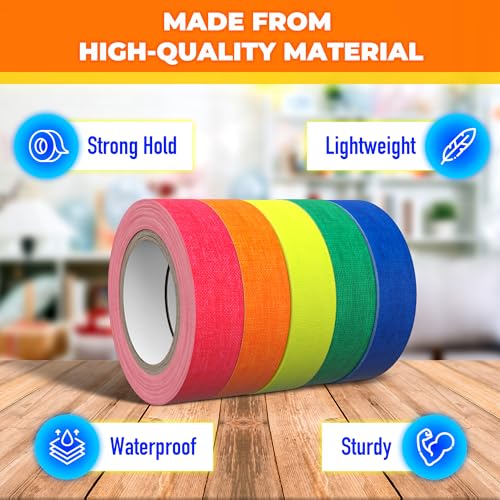 Black Light Tape 16.4ft – 5 Pcs Glow in The Dark Gaffer Tape Fluorescent Duct Tape intas Neon UV Tape Glow in The Dark Tape Neon Tape Neon Tape Duck Tape Glow Gaff Tape Neon Masking Tape Gaff Tape