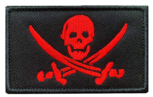 Red Pirate Patch Jolly Roger Military Badge Emblem Patch Hook & Loop Pirate Flag Tactical Patch-3.15x2