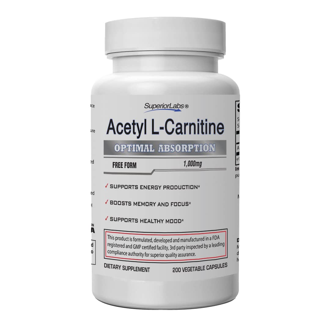 | Acetyl L-Carnitine 1000mg | 200 caps | Maximum Absorption | Pure Vegetable Capsules | Zero Synthetic Additives | Superior Absorption