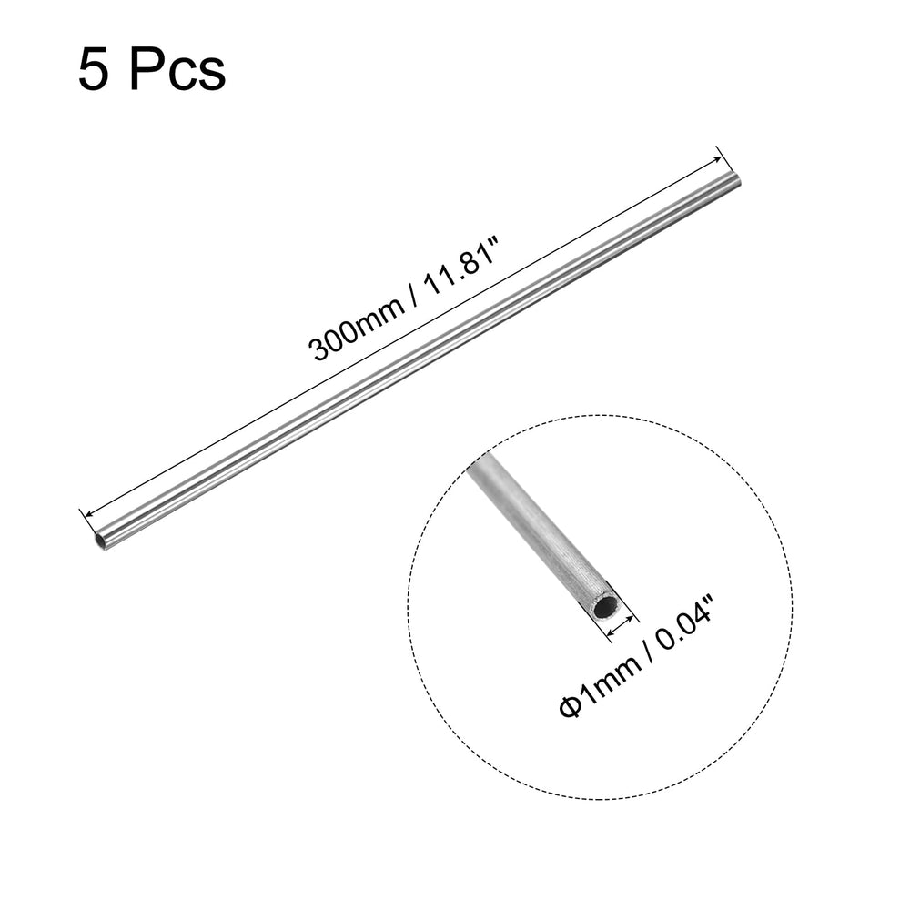 304 Stainless Steel Round Tube 1mm OD 0.15mm Wall Thickness 300mm Length 5 Pcs
