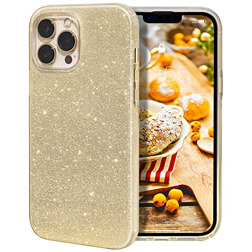 Compatible with iPhone 13 Pro Max Case (2021), Glitter Sparkly Shiny Bling Rubber Gel Shell Cases 3 Layers Shockproof Protective Bumper Cover for iPhone 13 Pro Max 6.7 2021-Gold