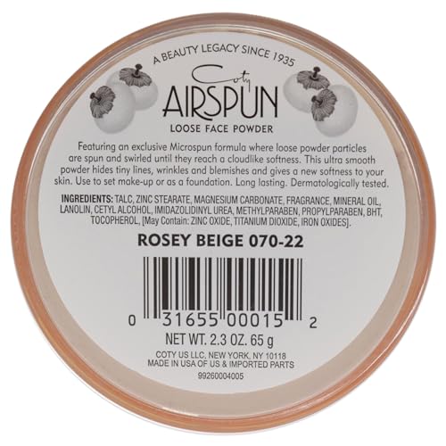 Coty Loose Face Powder 2.3 oz. Rosey Beige Tone Loose Face Powder, for Setting Makeup or Foundation, Lightweight, Long Lasting, Pink,Pack of 1