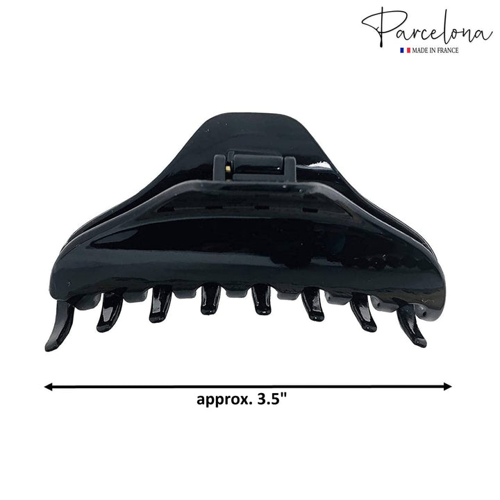 French Boss Thin Glossy Black Medium Covered Spring Jaw Hair Claw Clip Clutcher Clamp