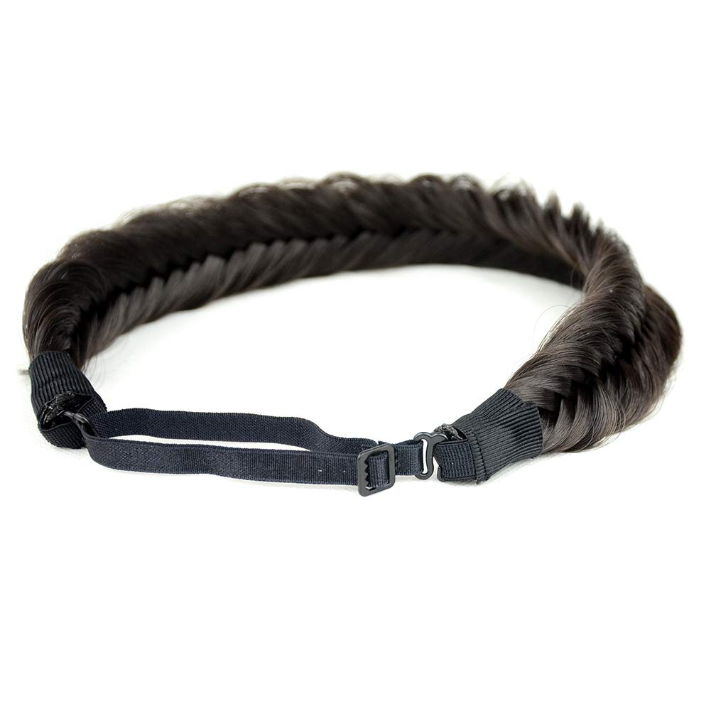 Wide Fishtail Headband for Women Synthetic Hair Plaited Braids Elastic Stretch Fishtail Headband (Deep Brown)