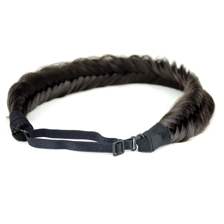 Wide Fishtail Headband for Women Synthetic Hair Plaited Braids Elastic Stretch Fishtail Headband (Deep Brown)