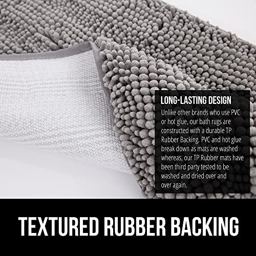Bath Rug Mat, Thick Soft Absorbent Chenille, Quick Dry Microfiber Mats, Rubber Backing Machine Washable Shower Floor Rugs, Bathmat Runner, Bathroom Home Decor Accessories, 24x17, Grey