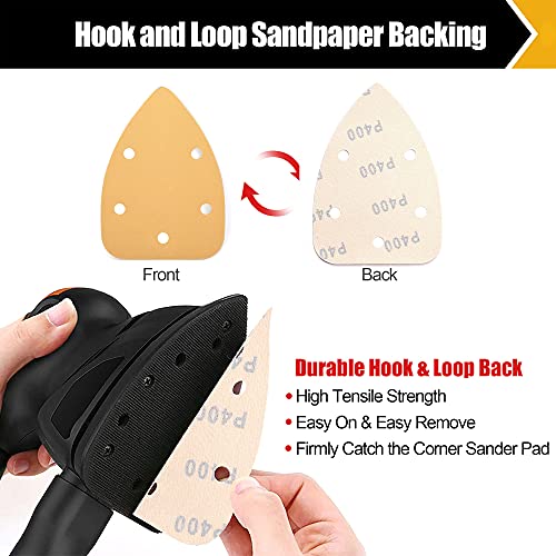 30 Pcs Mouse Sander Sandpaper, 400 Grit Detail Sander Sandpaper Hook and Loop Sandpaper Mouse Sander Pad for Detail Sander 5 Inch 5 Holes