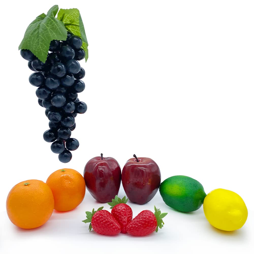 13 Pcs Artificial Fruits Set, Lifelike Realistic Fake Fruit Home Decoration, Faux Fruit Decor for Dining Table, Photography Props Fruit Oranges, Limes, Grapes, Pear