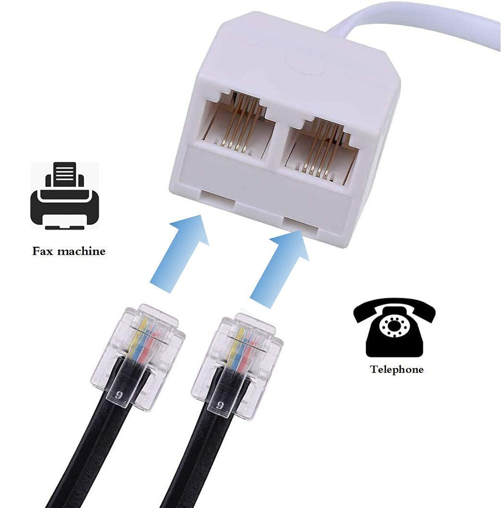 Phone Line Splitter RJ11 Male to Female Two Way Phone Line Splitter Converter RJ11 6P4C Plugs for Telephone, Fax Machine (3 Pack)