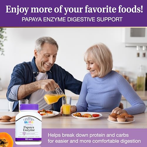 Papaya Enzyme Chewable (100 Count), Papaya & Pineapple Digestive Enzymes for Gut Health, Tropical Flavor, Non-GMO, Gluten-Free, No Added Salt, Yeast, Artificial Flavors