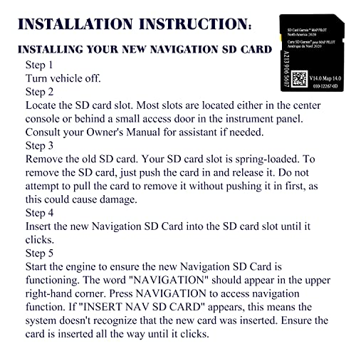 Navigation SD Card Map Compatible with Mercedes Garm./Pilot, C-Class E-Class GLC.Version 14.0 (MAP 14.0) ONLY BE Used in The Audio 20 (Code 522) NTG Sync USA/Can/Mex