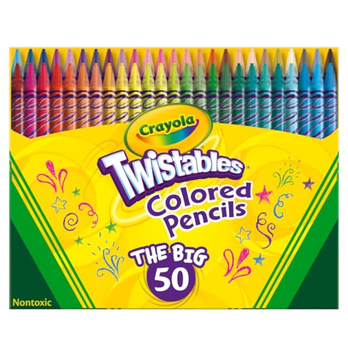 Twistables Colored Pencil Set (50ct), No Sharpen Colored Pencils For Kids, Coloring Book Pencils, Stocking Stuffers for Kids, Holiday Gift, 4+