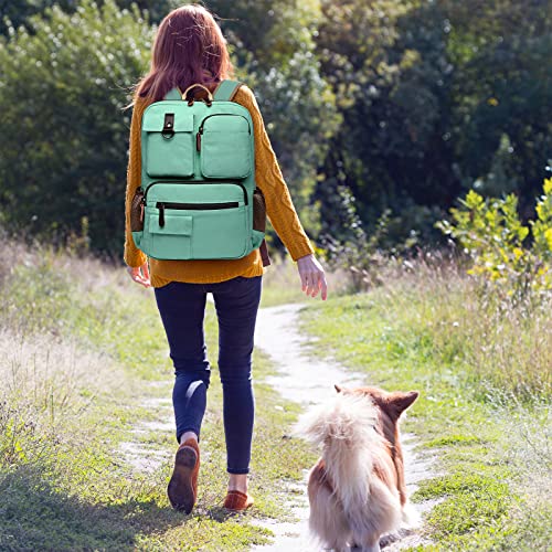 School Backpack Vintage Canvas Laptop Backpacks Men Women Rucksack Bookbags Travel (Mint Green)