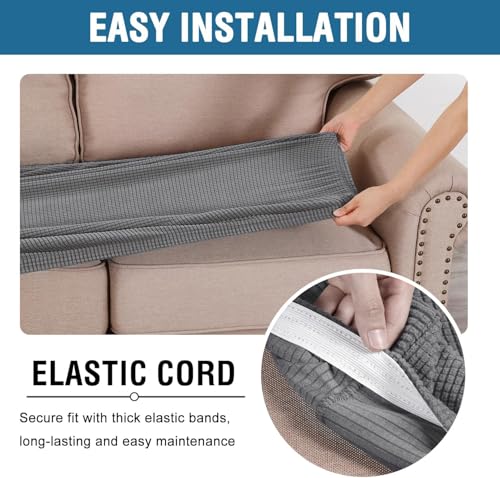 Super Stretch Individual Seat Cushion Covers Sofa Couch Slipcover Sets Thick Jacquard Textured Twill Fabric (2 Piece Medium Covers, Grey)