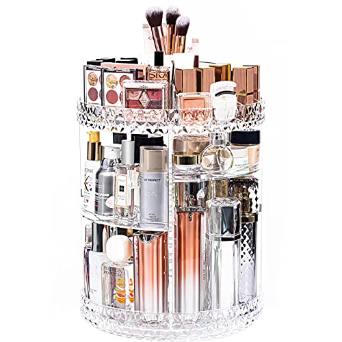 Makeup Organizer, 360 Degree Rotating Cosmetic Storage Organizer, 7-Layer Adjustable Makeup Display Case, Fits Jewelry Makeup Brushes and Lipsticks, Clear Acrylic