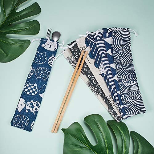 20 Pieces Straw Carrying Case Reusable Straws Cutlery Pouch Portable Straw Travel Canvas Bag for Straws, Knife, Fork, Spoon, Chopsticks