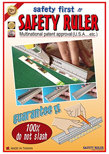 Ruler, New Design 30 cm (12 Inch) Metal Craft Safety Ruler,Light Weight with Folding Safety Guard.Use with Rotary Cutter,Stanley or Xacto. for Paper,Leather,Fabric,Quilting,Scrap Booking,Art,Office.