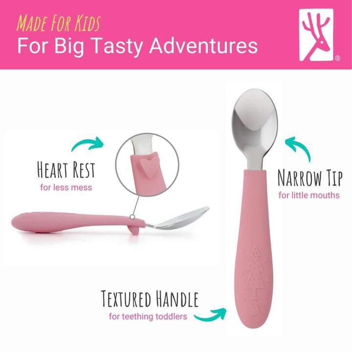 Kids Silverware with Silicone Handle | Childrens Safe Flatware | Toddler Utensils | Baby Spoons + Forks | Stainless Steel Cutlery