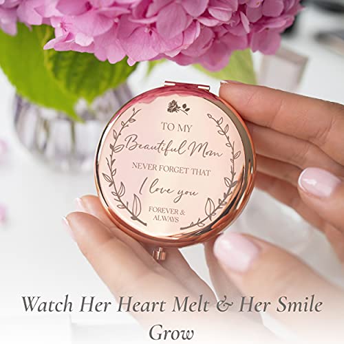 Mom Birthday Gifts for Mom – Rose Gold ‘I Love You Mom’ Magnified Makeup Mirror, Sentimental Mom Birthday Gifts from Daughter, Cute Mom Gifts or Mother Daughter Gifts for Mothers Day