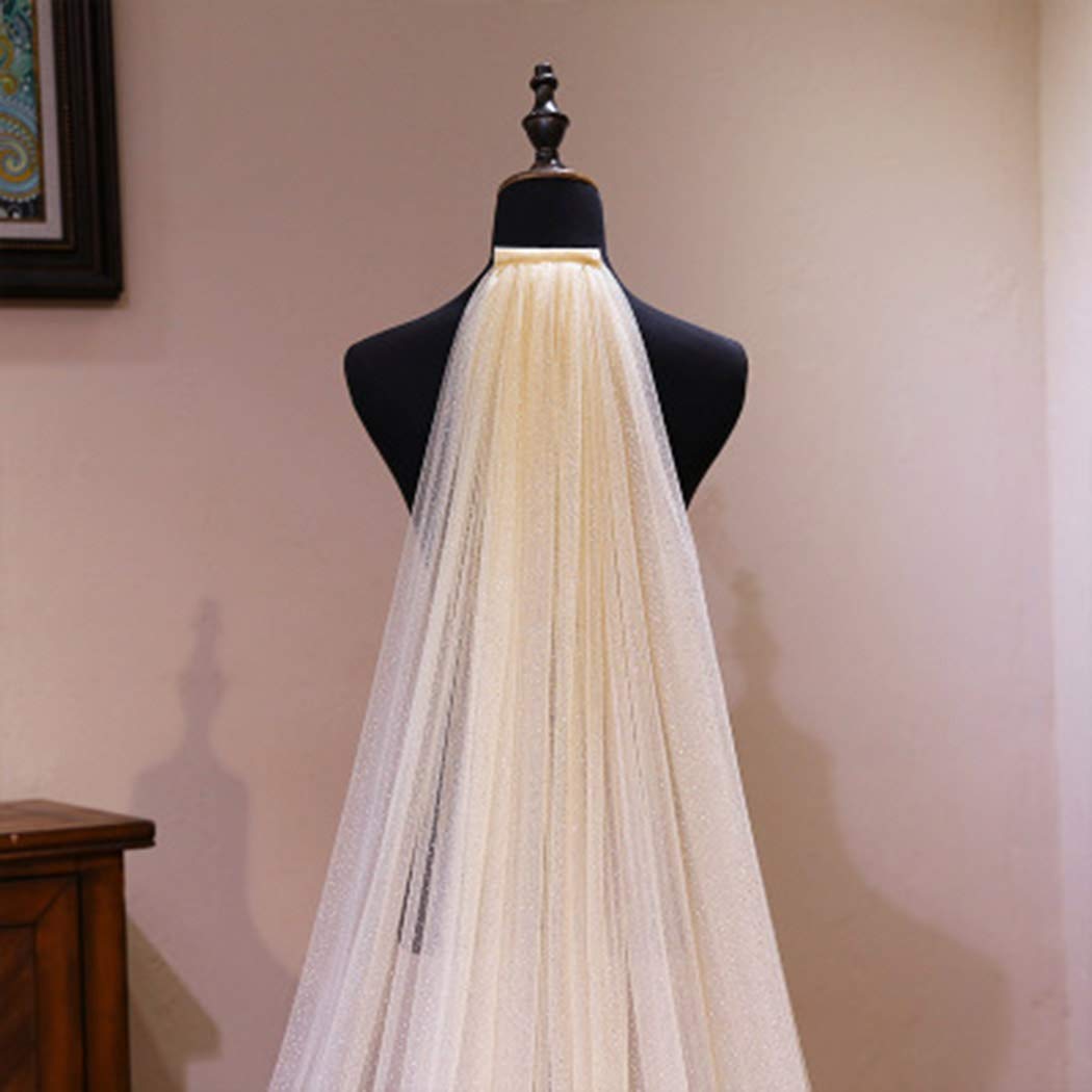 Cathedral 1 Tier Bride Wedding Veil Sparkling Long Bridal Tulle Veil with Comb Drop Veil Cut Edge for Bride (118''W, Ivory)