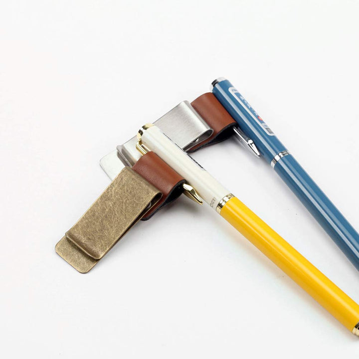 4 Pcs Retro Style Pen Loop Clip Traveler Notebook Leather Pen Holder with Stainless Steel Clip Designed for Notebooks, Journals,Calendars