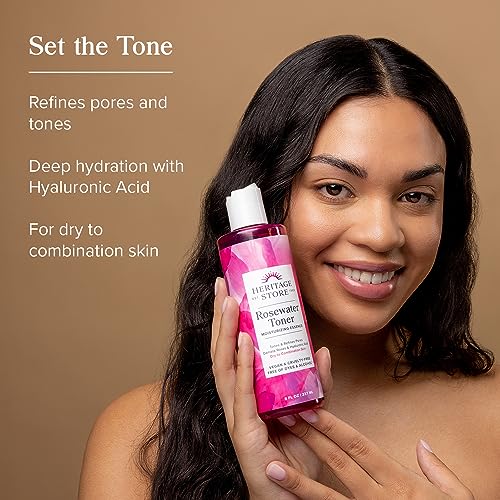 Rosewater Facial Toner with Hyaluronic Acid, Dry to Combination Skin, Hydrating Toner Refines Pores, Minimizes Look of Fine Lines and Wrinkles, Hypoallergenic, Vegan, Cruelty Free, 8oz